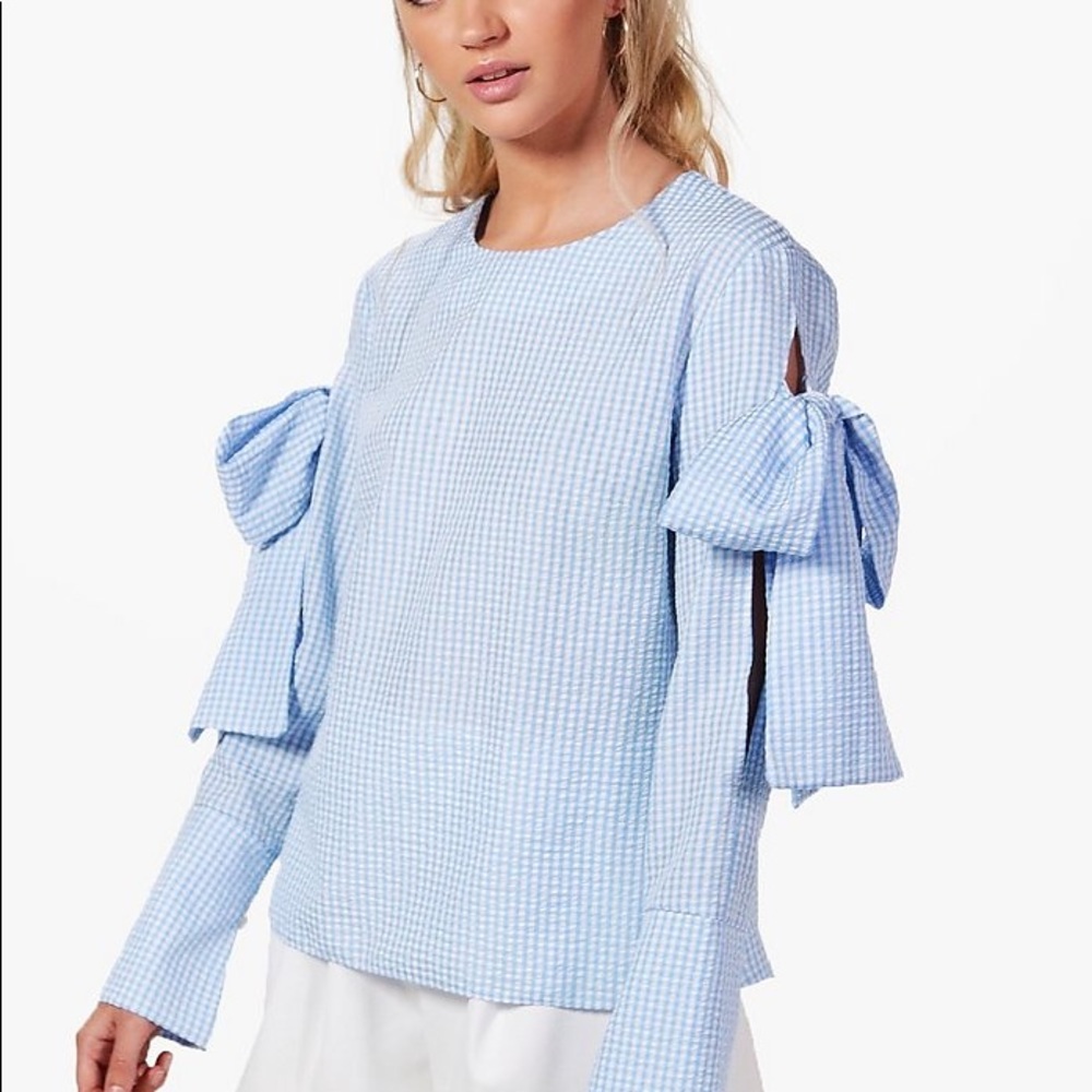 Boohoo Blue Gingham Tie Top